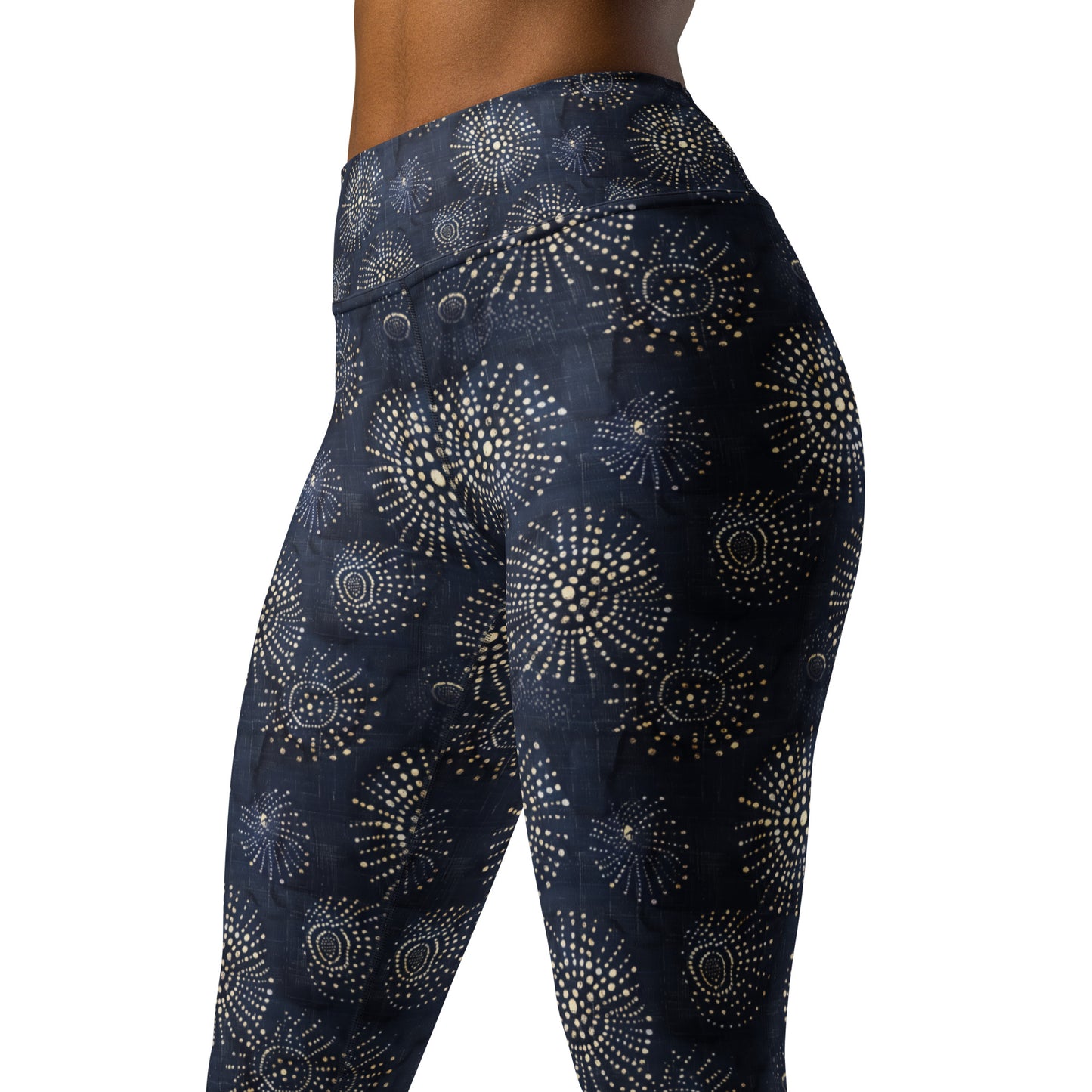 White Florettes on Navy Blue - Yoga Leggings