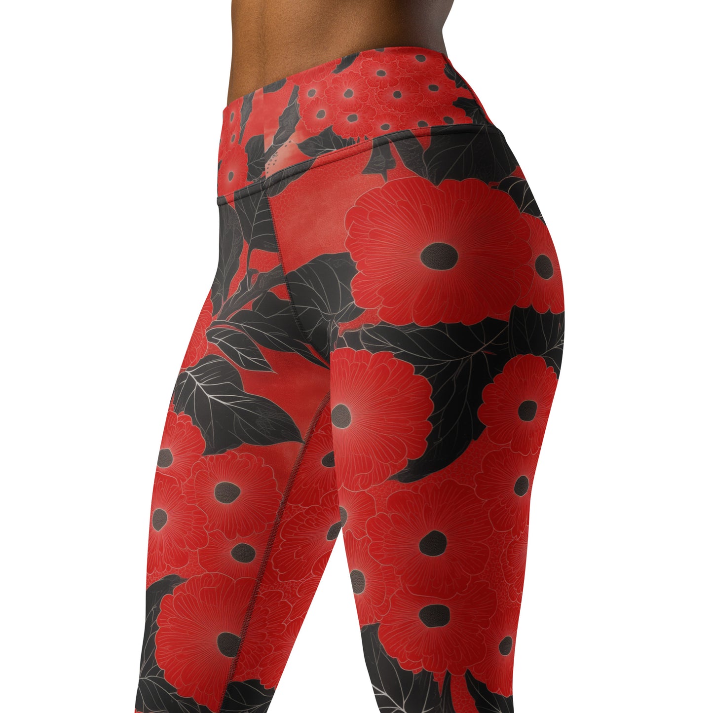 Sashiko Red Floral - Yoga Leggings