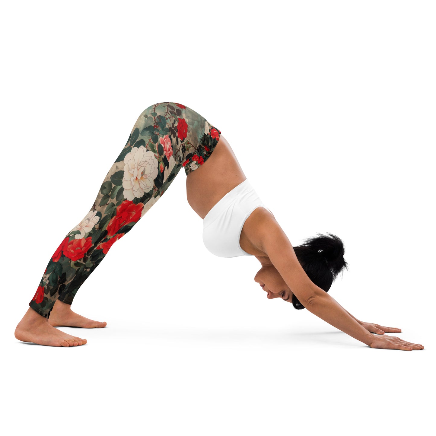 Red and White Roses - Yoga Leggings