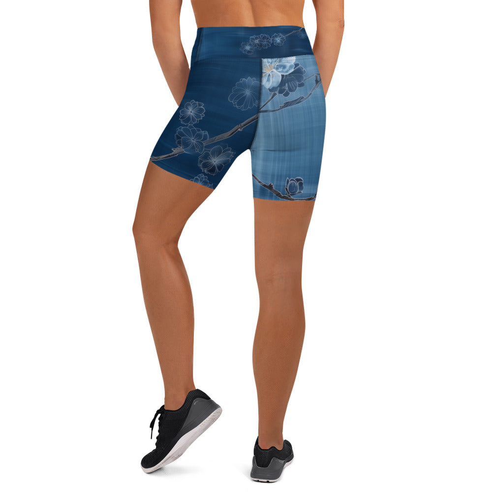 Yoga Shorts - Sashiko White Lotus