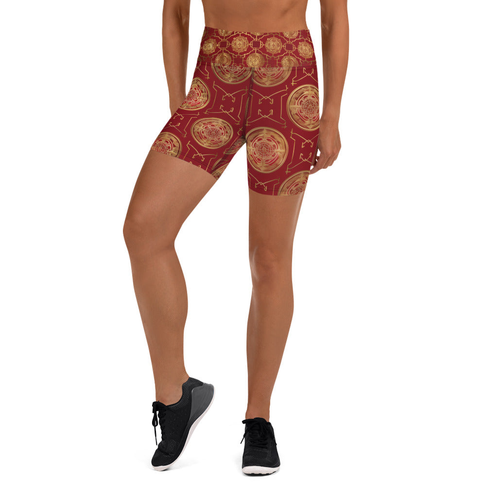 Yoga Shorts - Red Fabric with Gold Trim