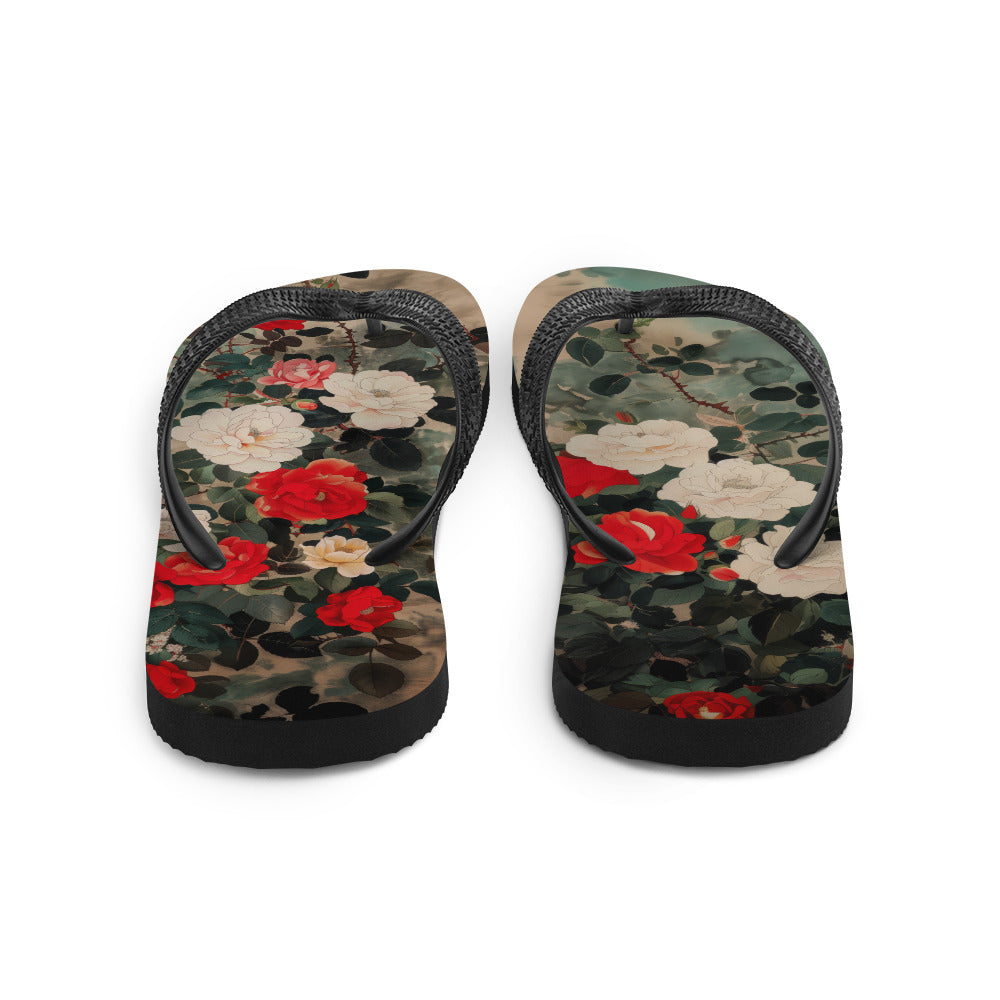 Red and White Roses - Flip-Flops