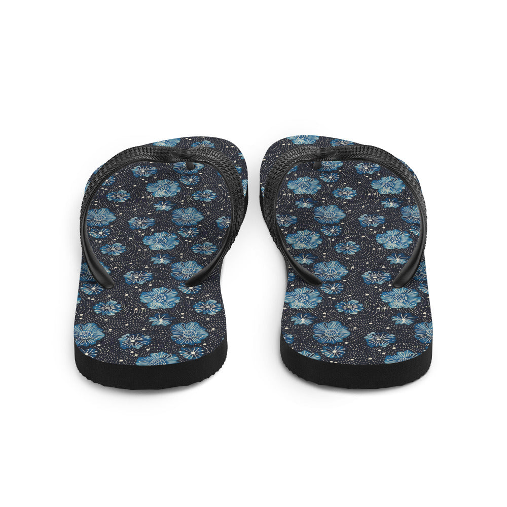 Aqua Florettes on Navy - Flip-Flops