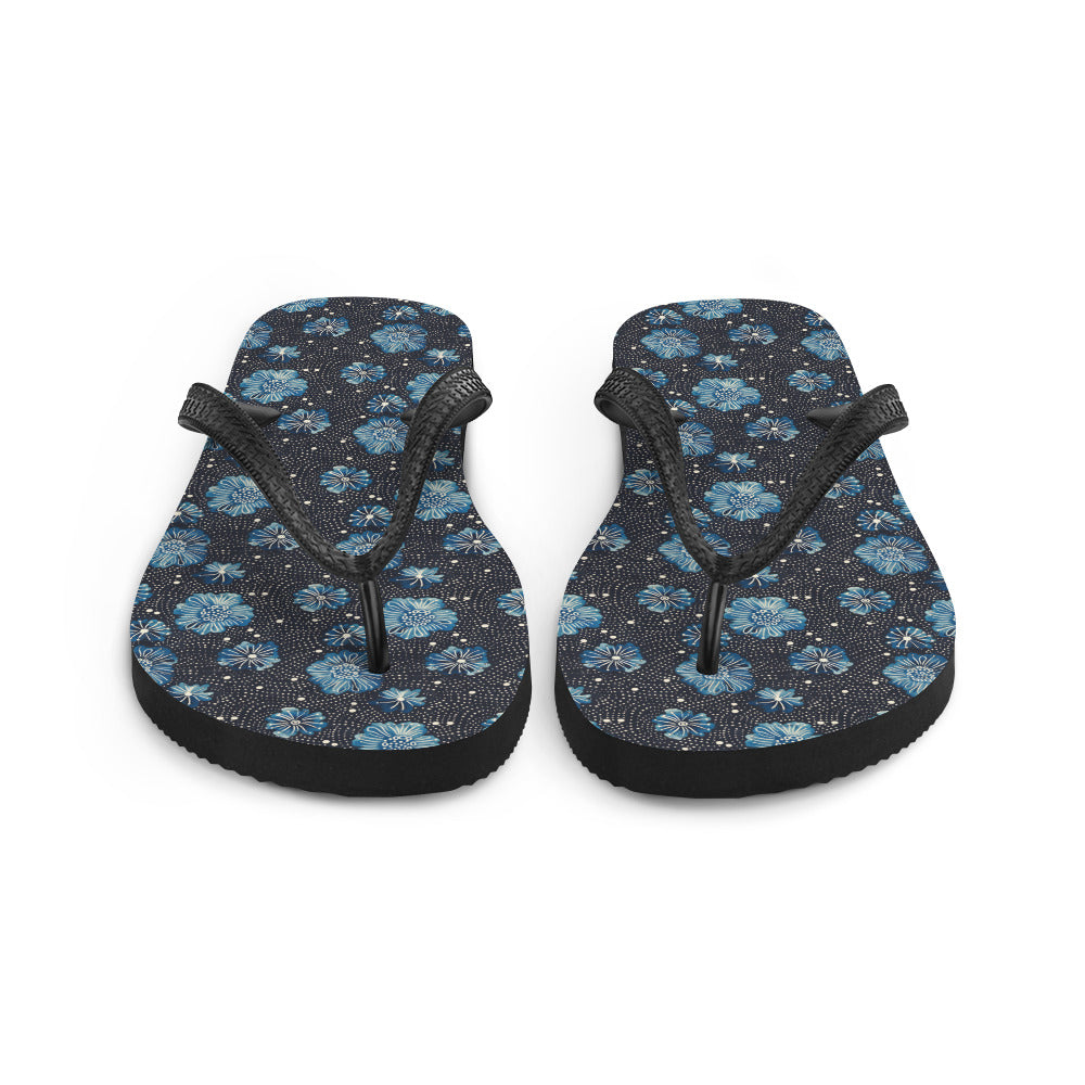 Aqua Florettes on Navy - Flip-Flops