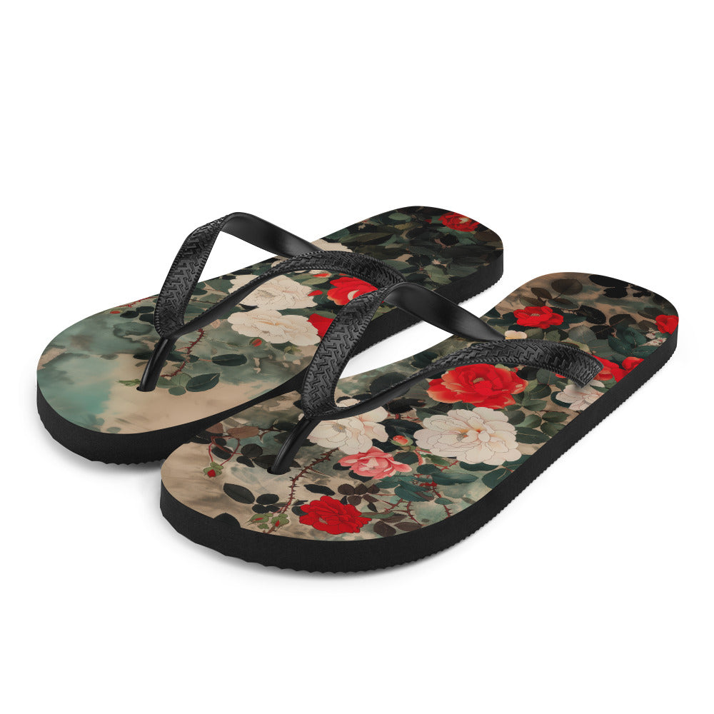 Red and White Roses - Flip-Flops