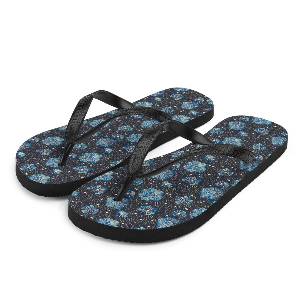 Aqua Florettes on Navy - Flip-Flops