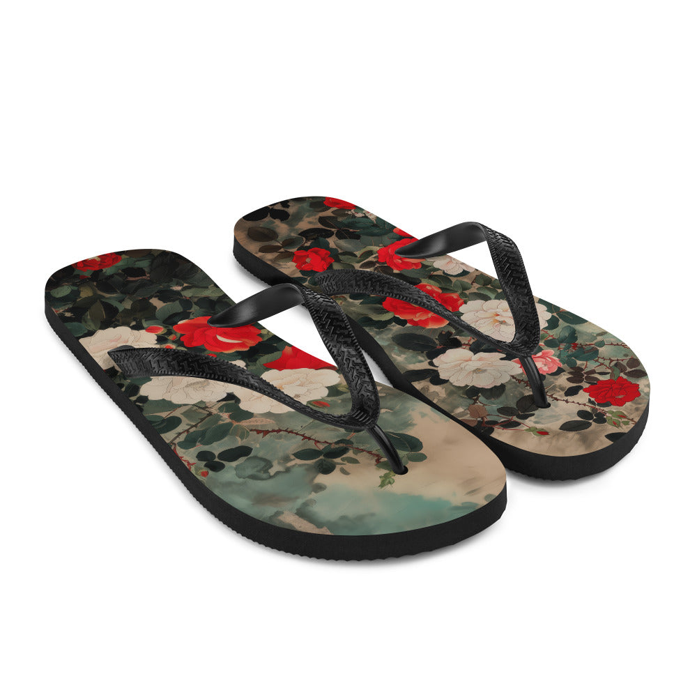 Red and White Roses - Flip-Flops