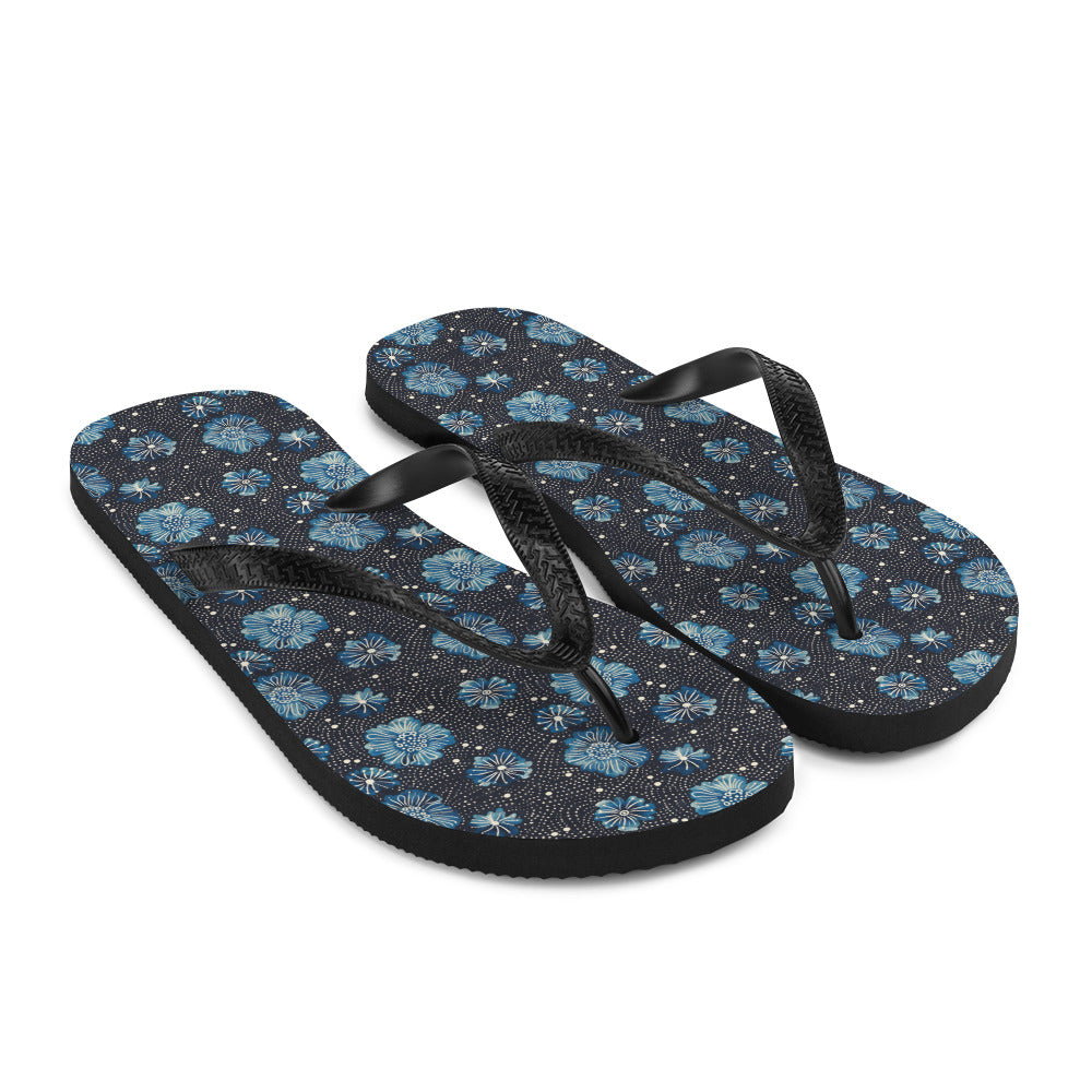 Aqua Florettes on Navy - Flip-Flops