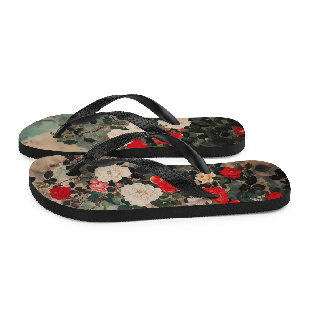 Red and White Roses - Flip-Flops