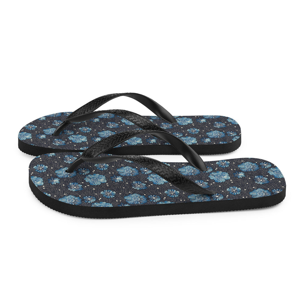 Aqua Florettes on Navy - Flip-Flops