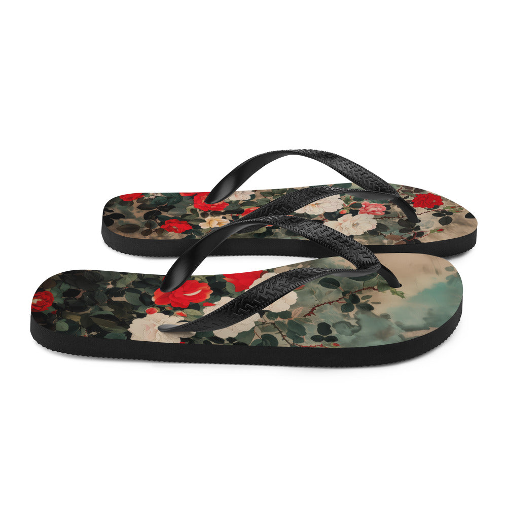 Red and White Roses - Flip-Flops