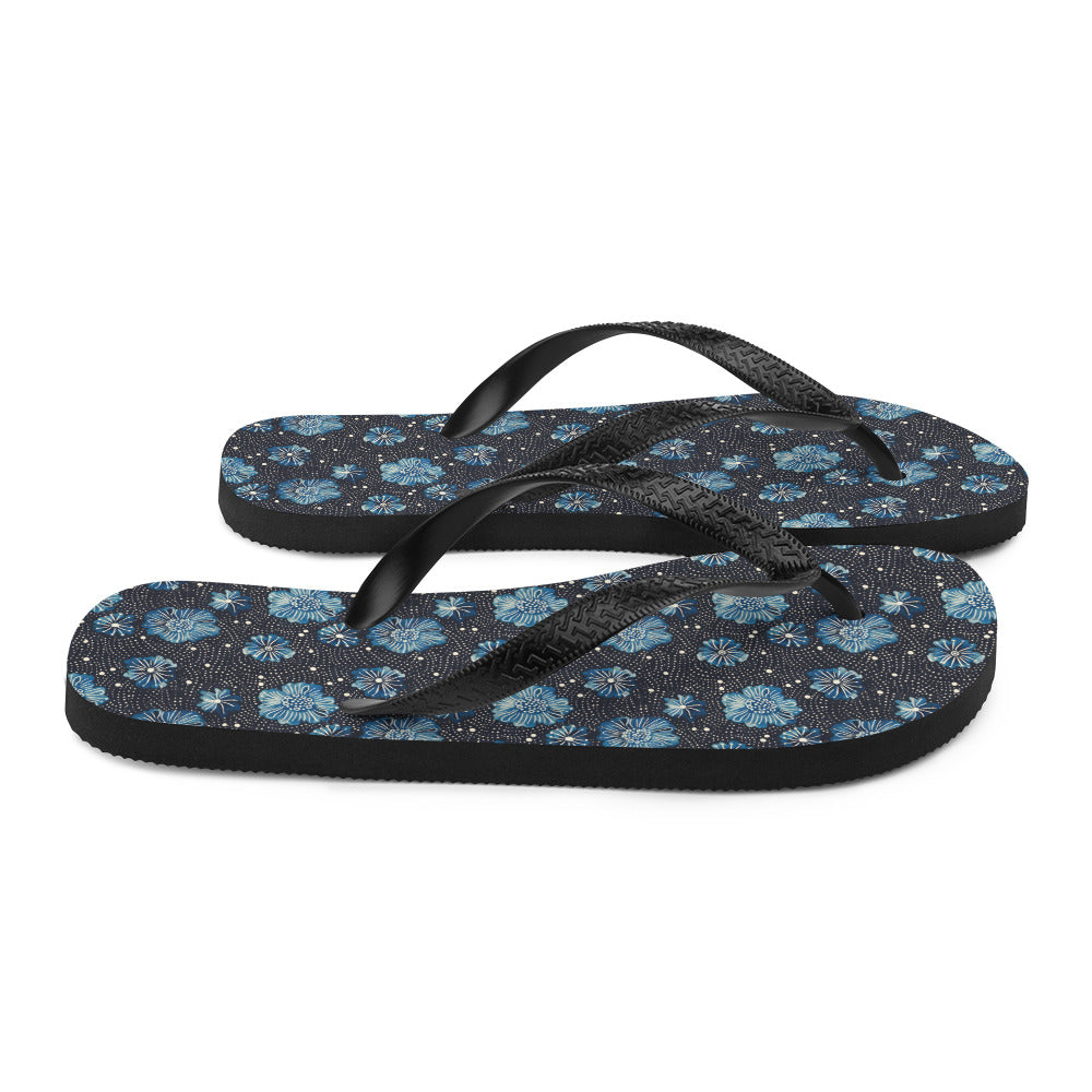 Aqua Florettes on Navy - Flip-Flops