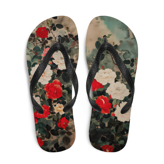 Red and White Roses - Flip-Flops