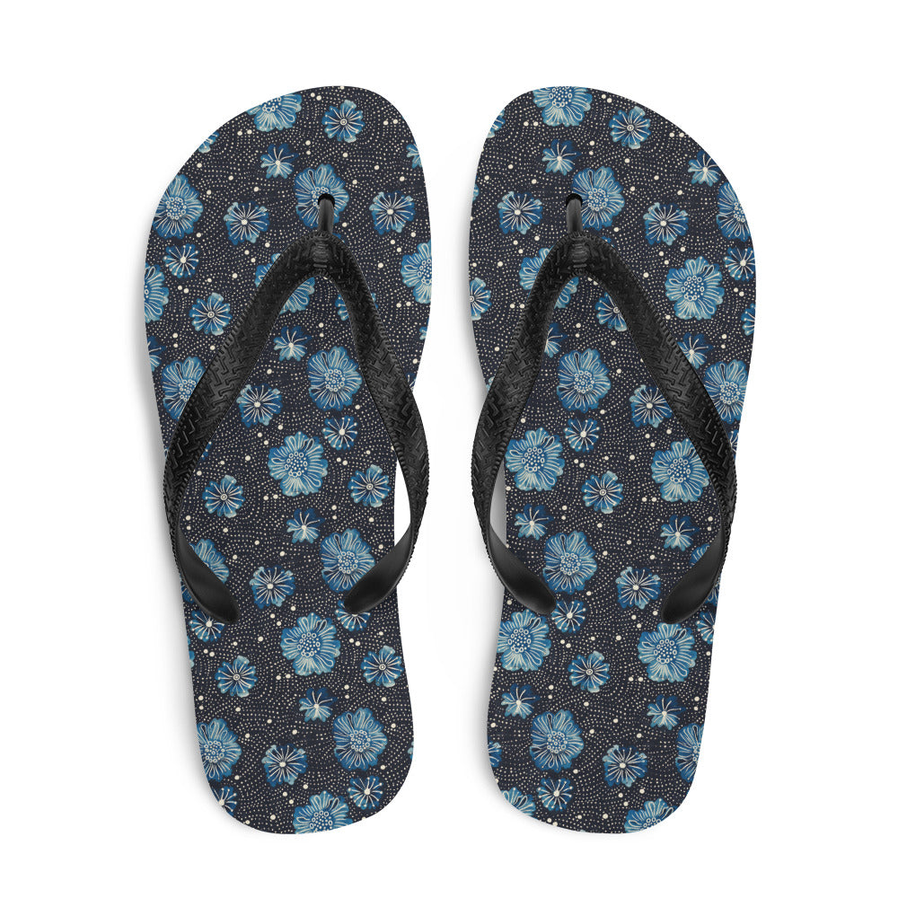 Aqua Florettes on Navy - Flip-Flops