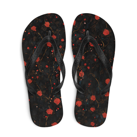 Red Roses on Black - Flip-Flops